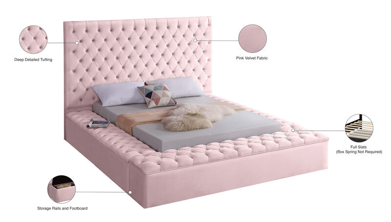 Meridian Furniture Bliss Pink Velvet Queen Bed image number 9