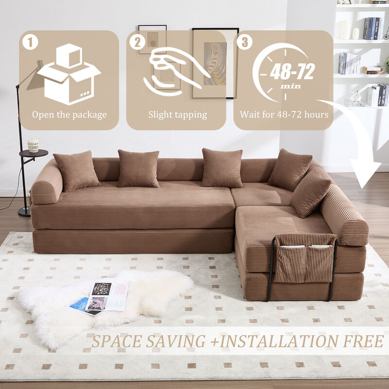 Folding Multi-Scene Convertible Sofa Bed with Storage Pockets image number 3