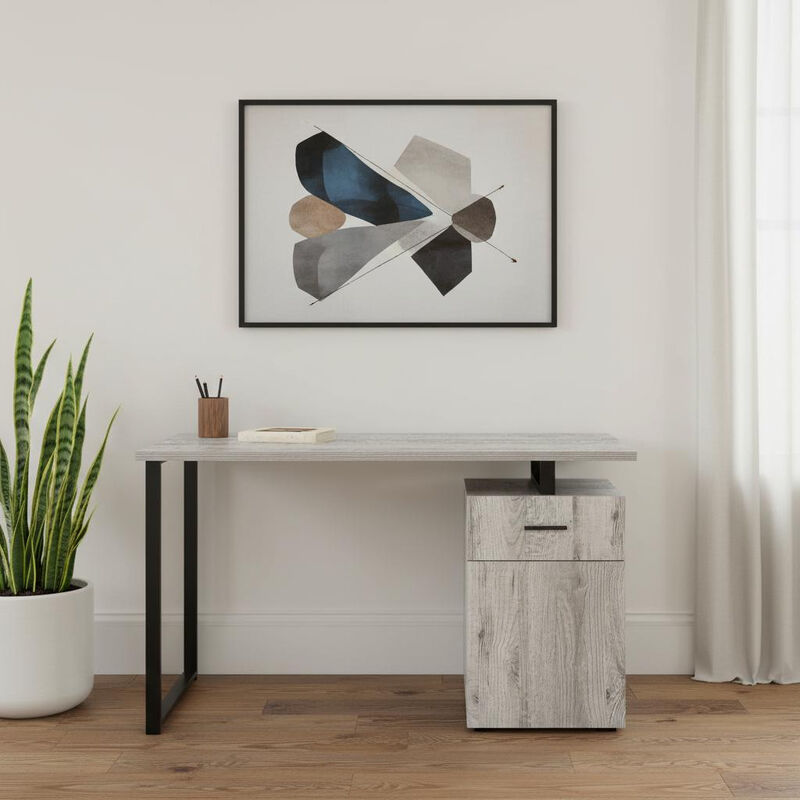HomeRoots 47" Gray and Black Wood and Metal Sled Computer Desk image number 1