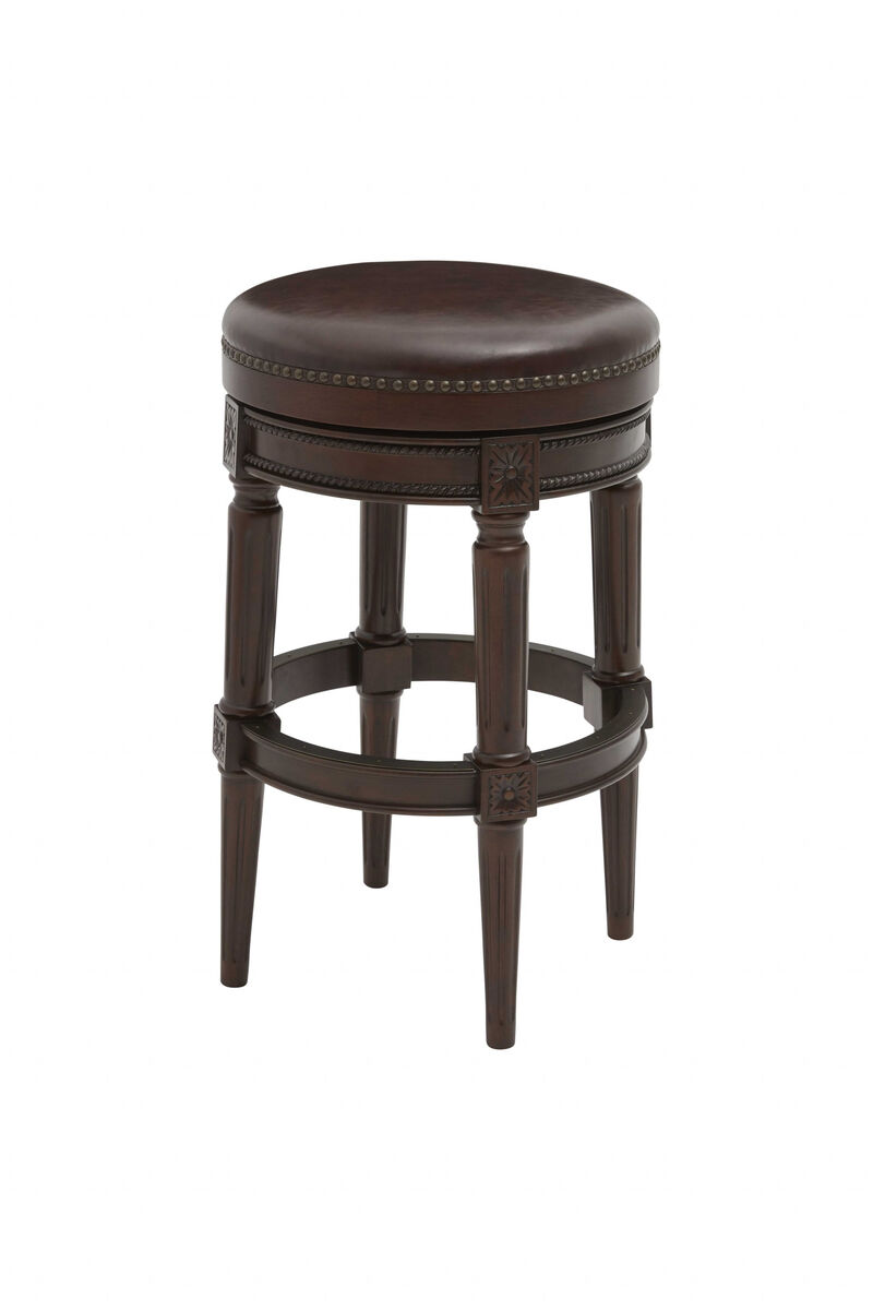 Hivvago 31 Inch Brown Faux Leather and Solid Wood Backless Counter Height Swivel Bar Chair