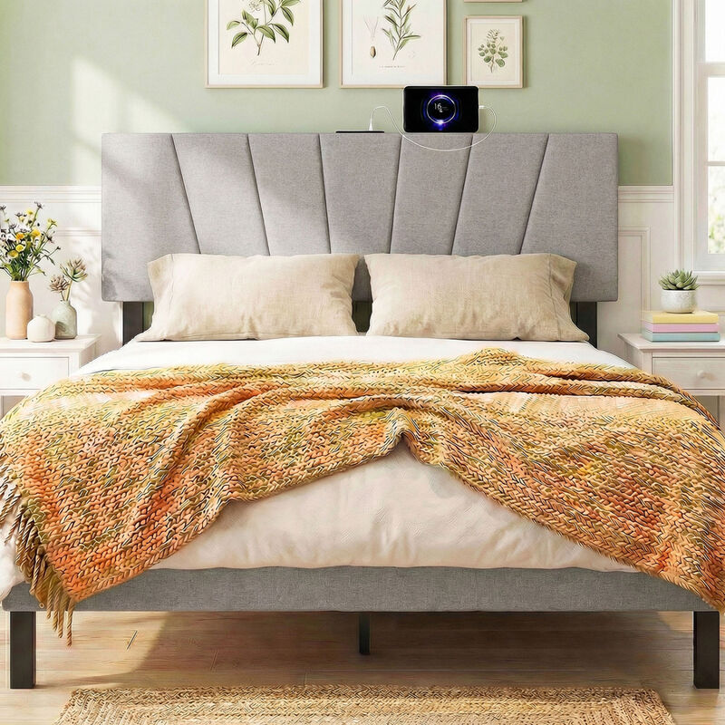 Geometric Headboard for Queen and Full Beds with Upholstered Design image number 3