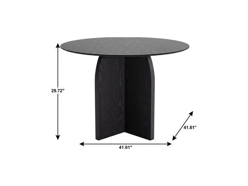 HomeRoots 42" Black Solid Wood Pedestal Base Round Top Dining Table image number 5