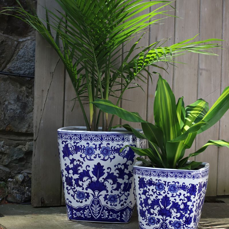 Euro Ceramica Blue and White 14" Camelia Ceramic Garden Planter - Large image number 3