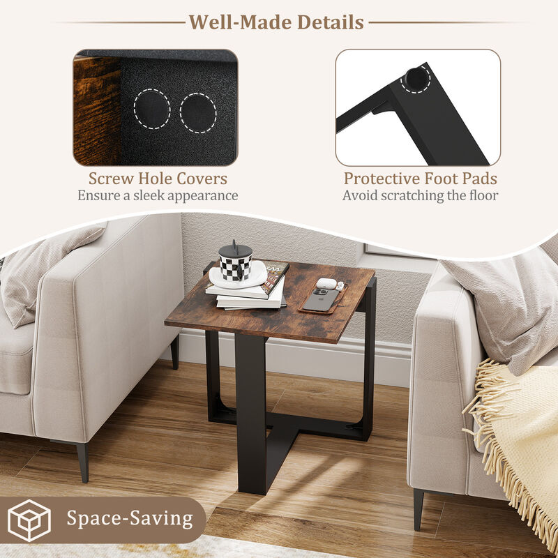 Set of 2 Industrial Style End Table with Durable Metal Frame-Rustic Brown image number 5