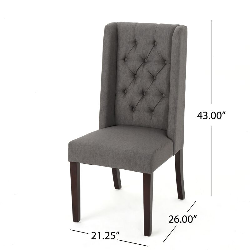 Nathan Dining Chair Set of 2, Dark Brown Wood, Tufted Wingback image number 5