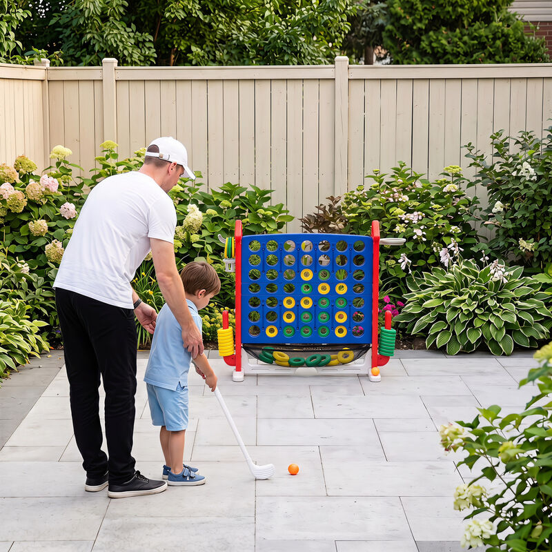 Portable 4 in 1 Row Connect Game with Mesh Net and Adjustable Height image number 1