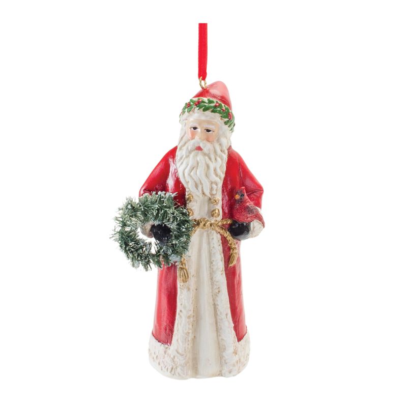 Festive Red Santa With Cardinal Bird Ornament (Set of 6)