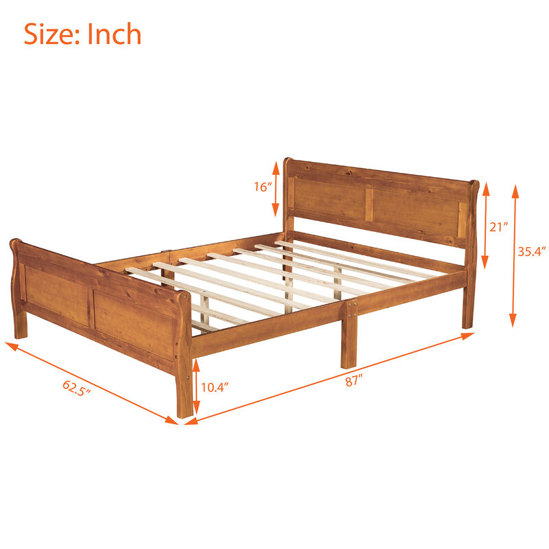 Whisen Wood Platform Bed Frame with Sleigh Design, Headboard, Footboard, and Sturdy Slat Support