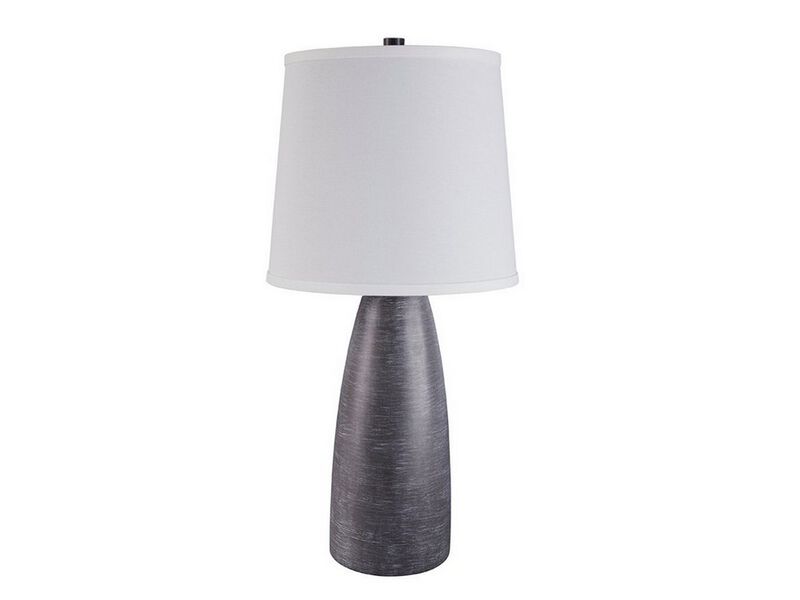 Vase Shape Resin Table Lamp with Fabric Shade, Set of 2, Gray and White - Benzara image number 0