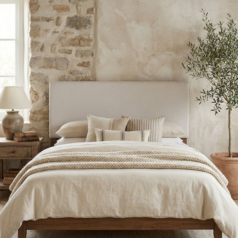 Upholstered Queen Headboard in Neutral Fabric, Durable Frame, Stylish Design image number 2
