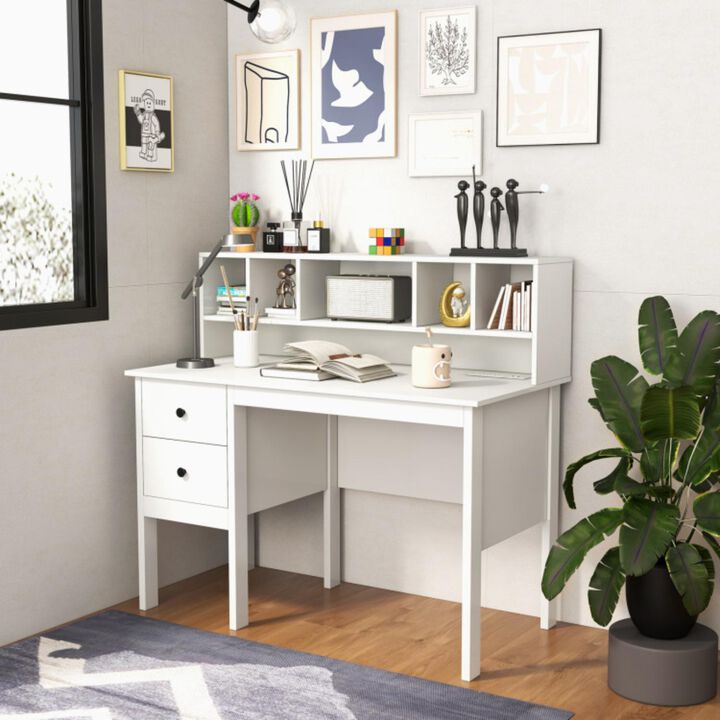 Hivvago 48 Inch Computer Desk with Drawers Power Outlets and 5-Cubby Hutch