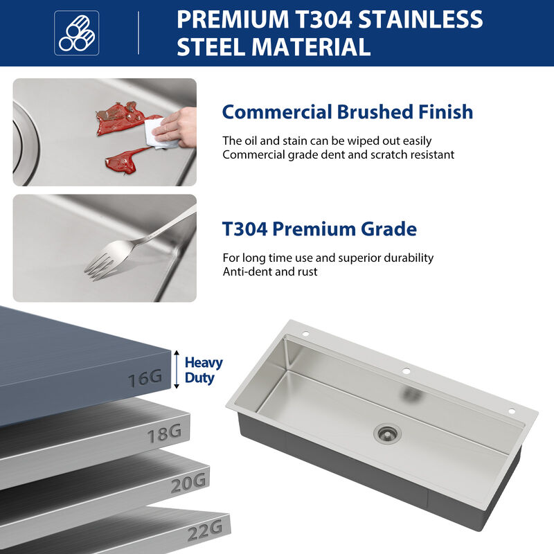 45 in. Drop-in Single Bowl 16-Gauge T304 Stainless Steel Brushed Kitchen Sink with Workflow Ledge, Accessories Kit and 4-in-1 Colander image number 4