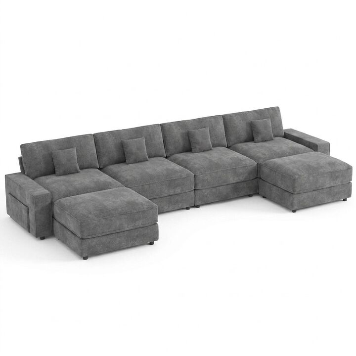 Vipbear 148" Modular U-Shaped Sectional Sofa, Oversized Couch with Movable Ottoman, Living Room