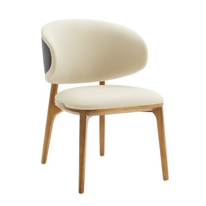 Cid 22 Inch Dining Chair, Curved Backrest, Vegan Faux Leather, Cream Fabric-Benzara