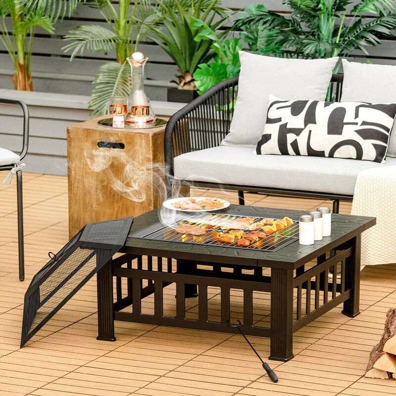 Mondawe 32" 3-in-1 Fire Pit Table - BBQ Grill & Rain Cover Included