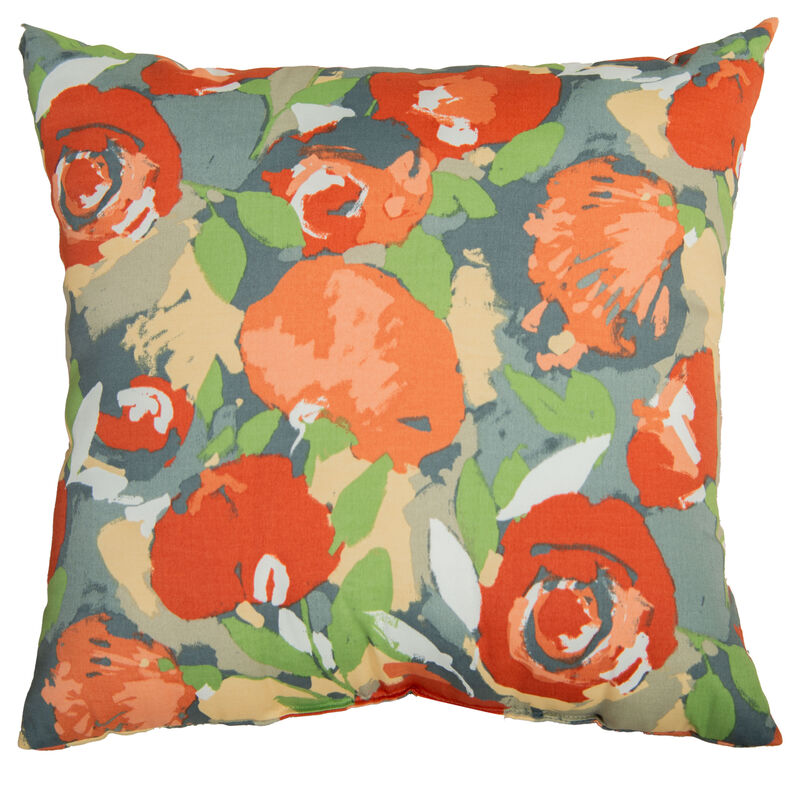 22"x22" Indoor/Outdoor Pillow, Botanical Terra Cotta and Green