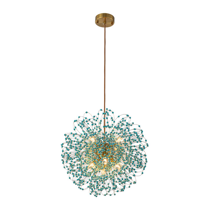 20'' Antique Gold Modern Eclectic Starburst Chandelier with Turquoise Beads Accents for Dining Room Entryway