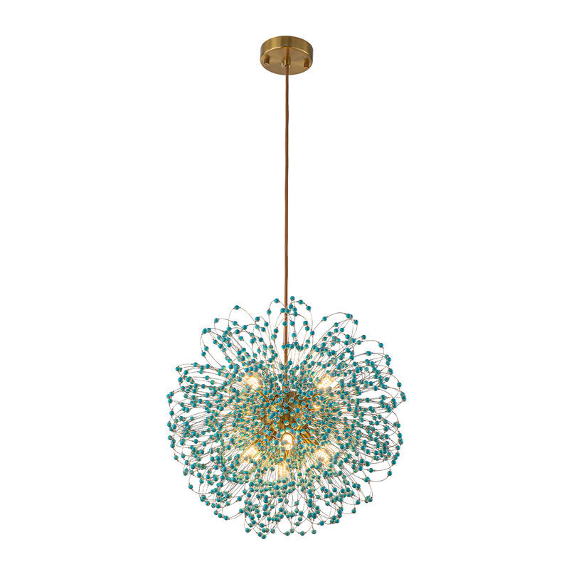 20'' Antique Gold Modern Eclectic Starburst Chandelier with Turquoise Beads Accents for Dining Room Entryway image number 0