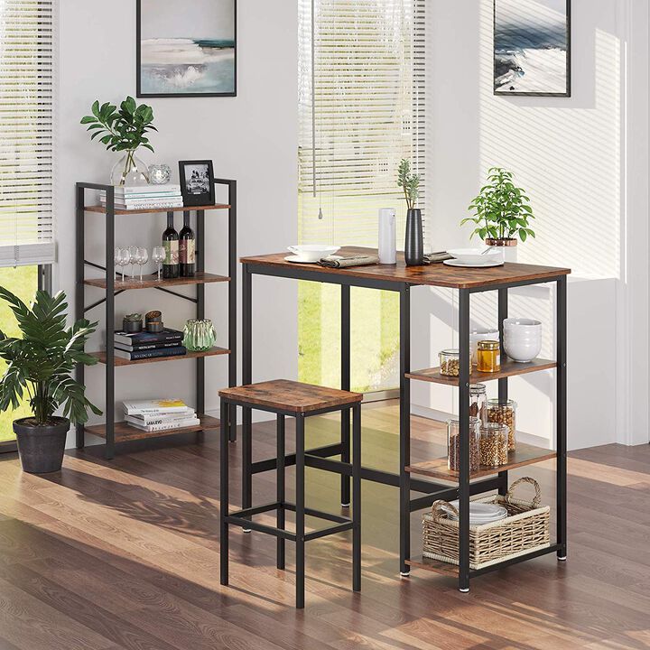 BreeBe Industrial Bar Table with Storage Shelves Rustic Brown