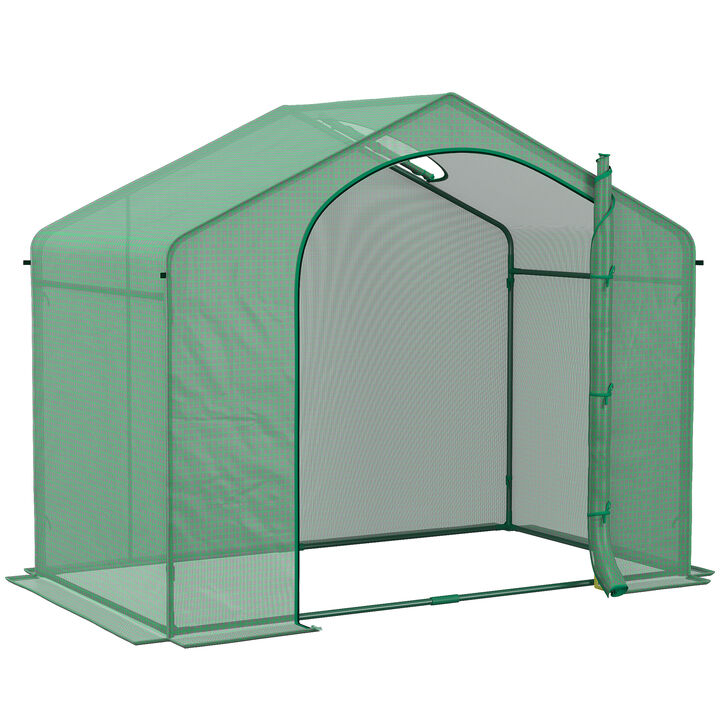 Outsunny 6' x 3' x 5' Portable Walk-in Greenhouse, PE Cover, Steel Frame Garden Hot House, Zipper Door, Top Vent for Flowers, Vegetables, Saplings, Tropical Plants, Green
