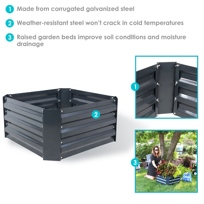 Sunnydaze Galvanized Steel Square Raised Garden Bed - 24 in