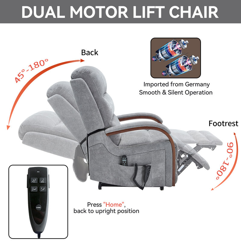 Power Chenille Lift Recliner Chair Dual Motor Infinite Position Up to 350 LBS