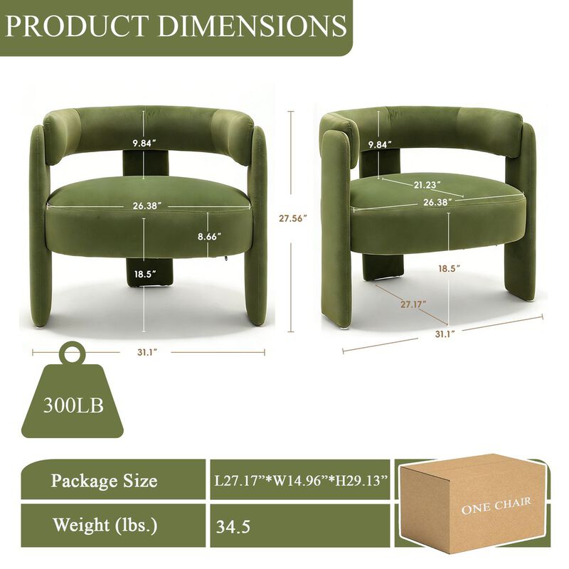 Envelor Modern Velvet Wingback Accent Armchair image number 5