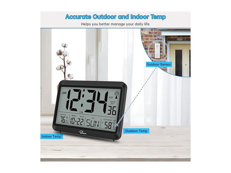 Atomic Temperature Digital Self Setting Wall Clock Outdoor Battery Operated image number 3
