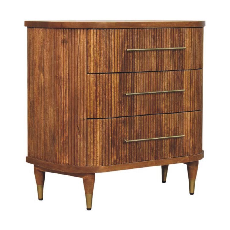 Artisan FurnitureSolid Wood Emerson Ribbed 4-Drawer Chest,Brown,3-Drawers image number 3