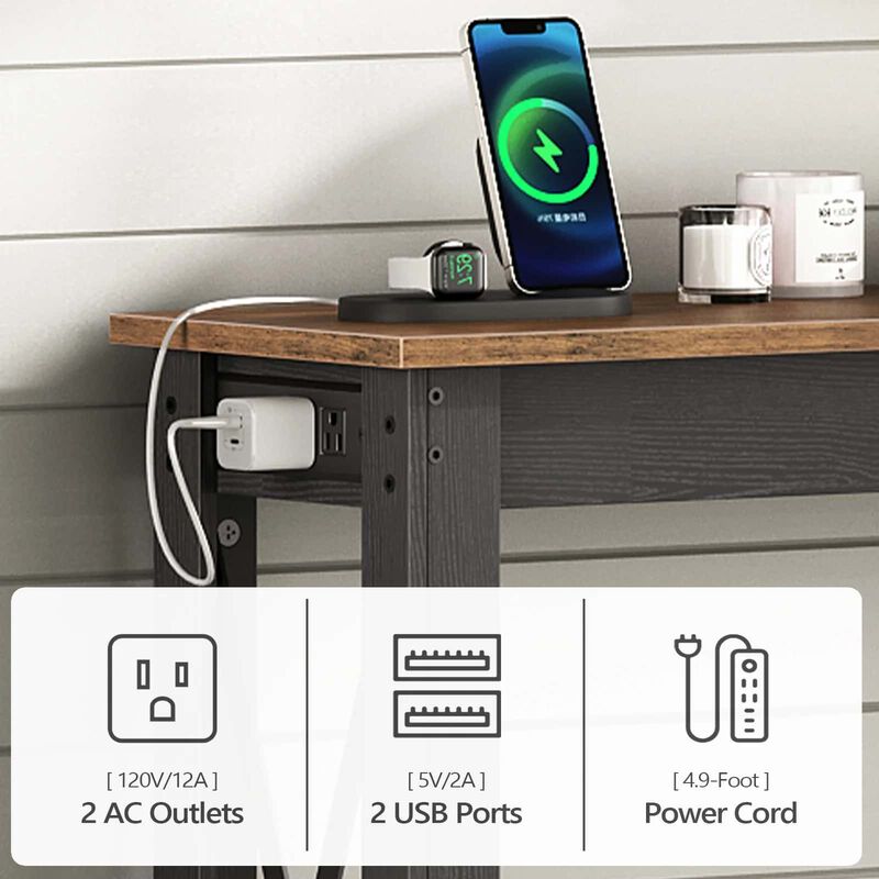 Modern Console Table with Power Station, USB Ports for Entryway Use-Brown image number 4