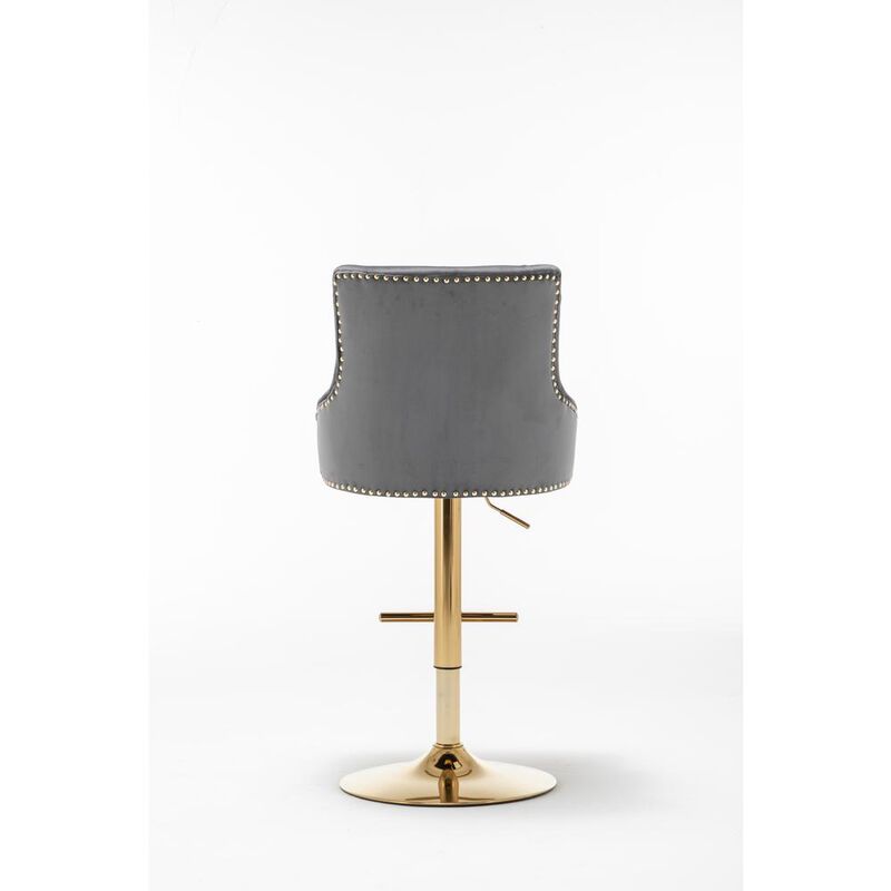 Brightcast 2-piece Velvet Tufted Gold Bar Stools in Dark Gray