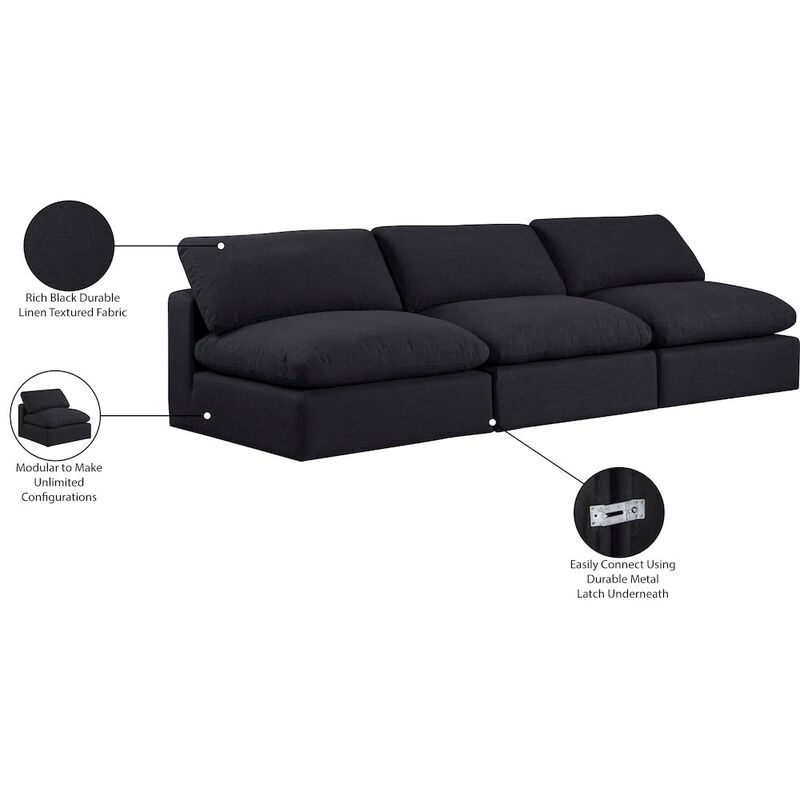 Meridian Furniture Comfy Black Linen Textured Fabric Modular Sofa