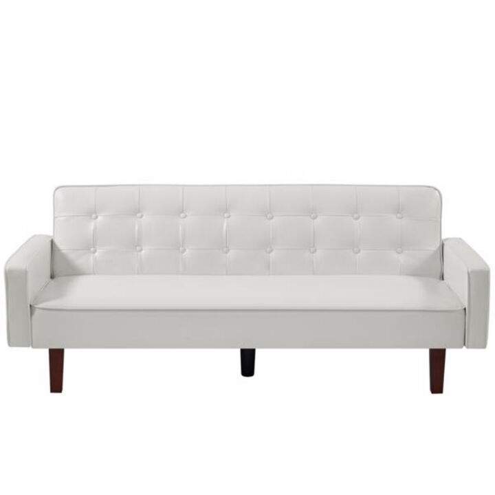 Modern PU Leather Sofa, Convertible Double Futon with Tufted Design