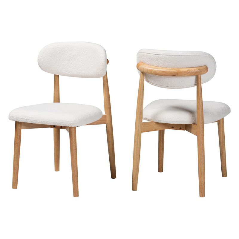 Baxton Studio Wattsu Boucle Upholstered Dining Chair Set of 2- Mid-Century Modern Side Chair with Solid Wood Frame and Rounded Backrest, Natural and White image number 0