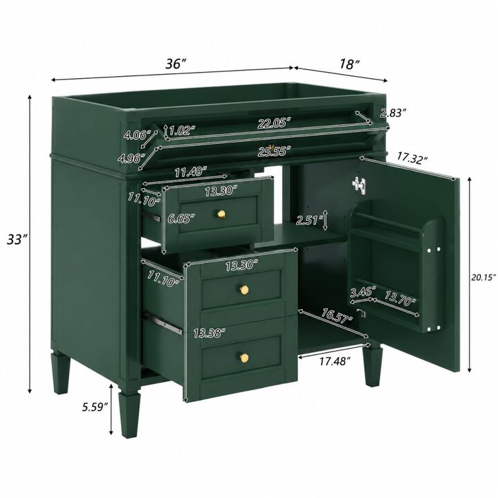 ELEMENT ACE 36 Inch Bathroom Vanity Without Top Sink, Freestanding Bathroom Storage Cabinet with 2 Drawers, Tip-Out Drawer, Adjustable Shelf and Solid Wood Frame