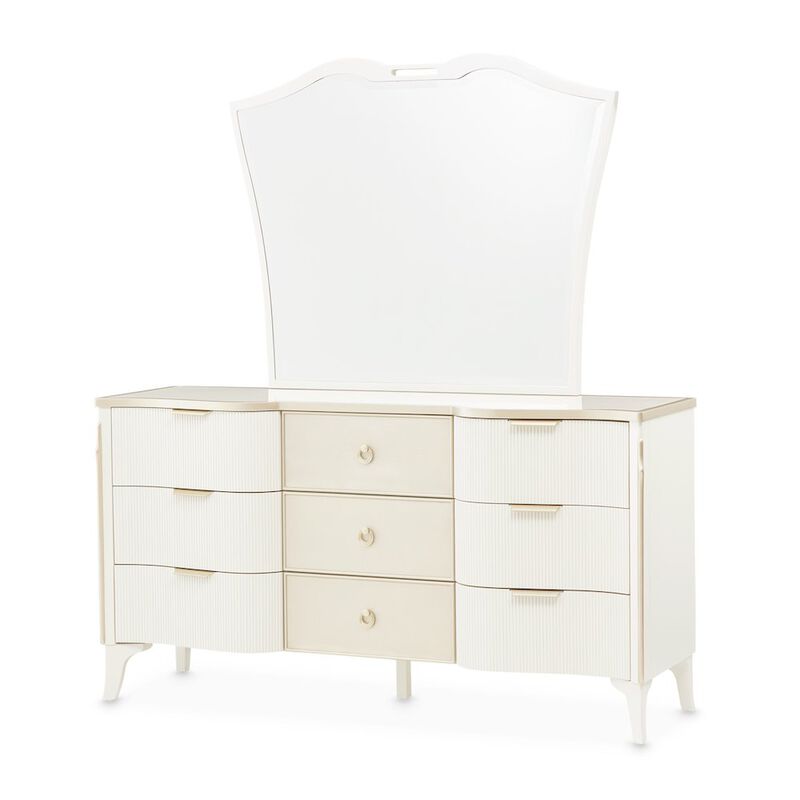 Michael Amini La Marisia Dresser with Mirror - Creamy Pearl
