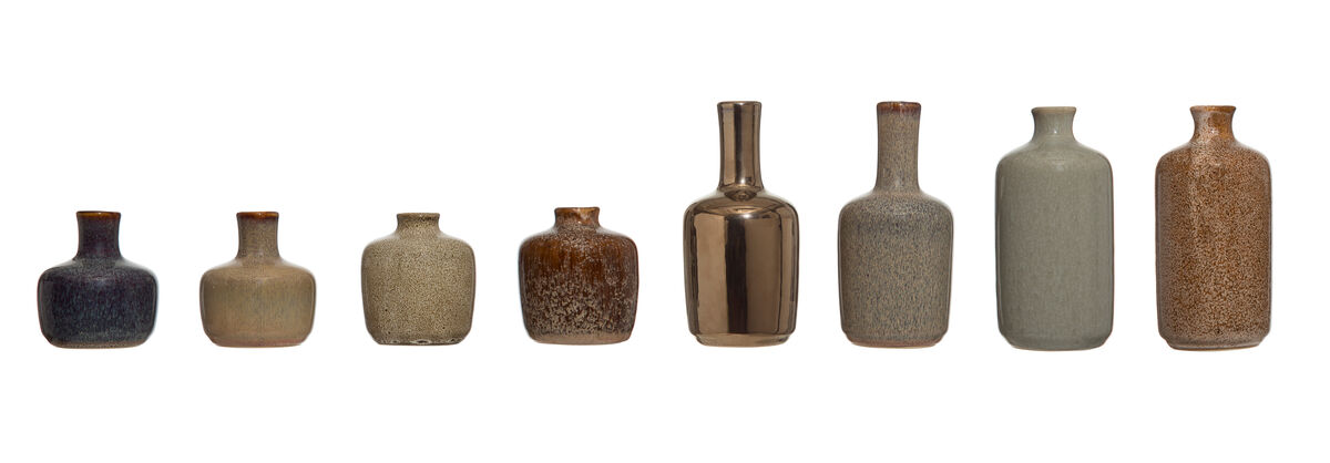 Various Decorative Stoneware Vases with Reactive Glaze, Multicolor, Set of 8