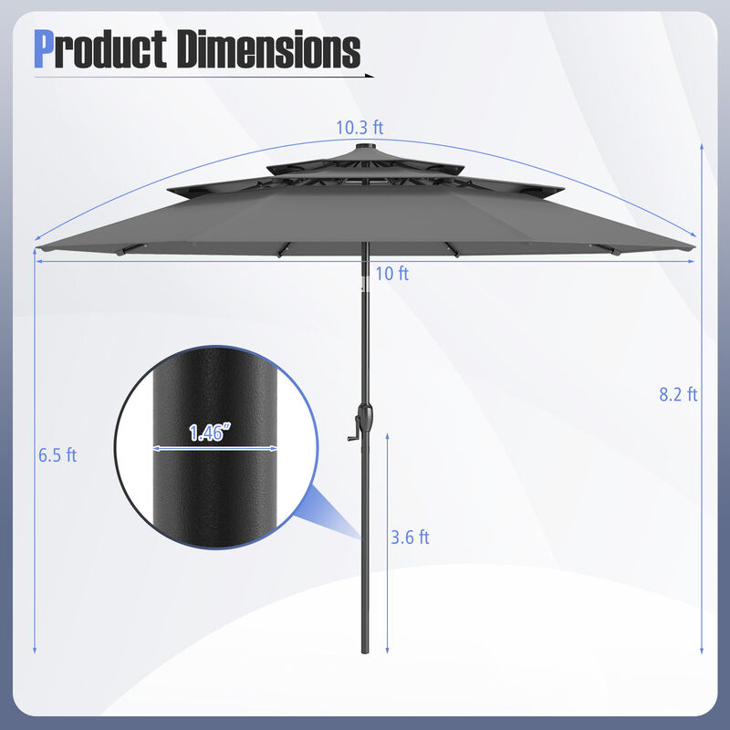 Solar Patio Umbrella with 32 LED Lights 3-Tier Vented Top