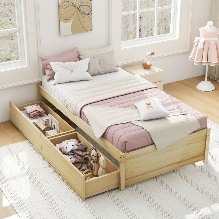 Captain Bed with 2 Drawers and Slats Support for Space-Saving Storage and Comfortable Sleep
