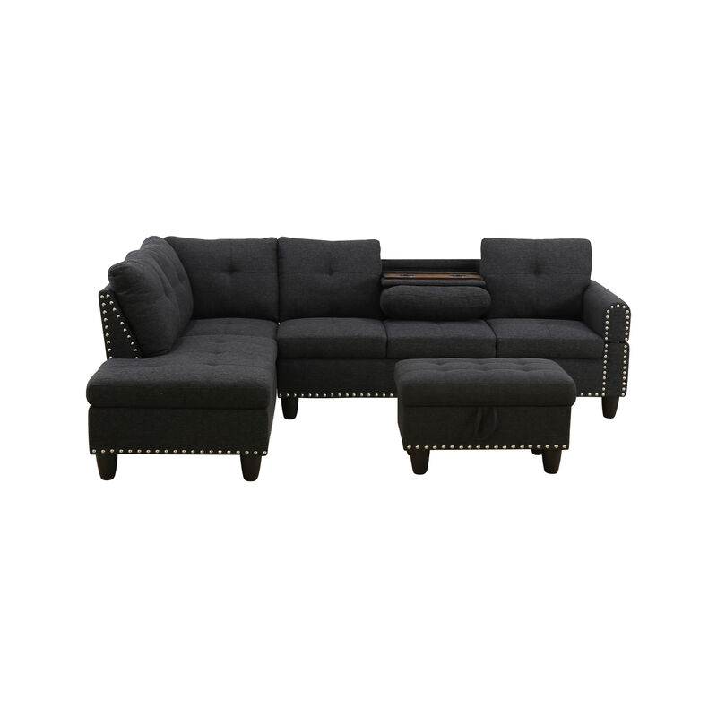 TATEUS L-Shaped Sectional Couch with Storage Ottoman image number 6
