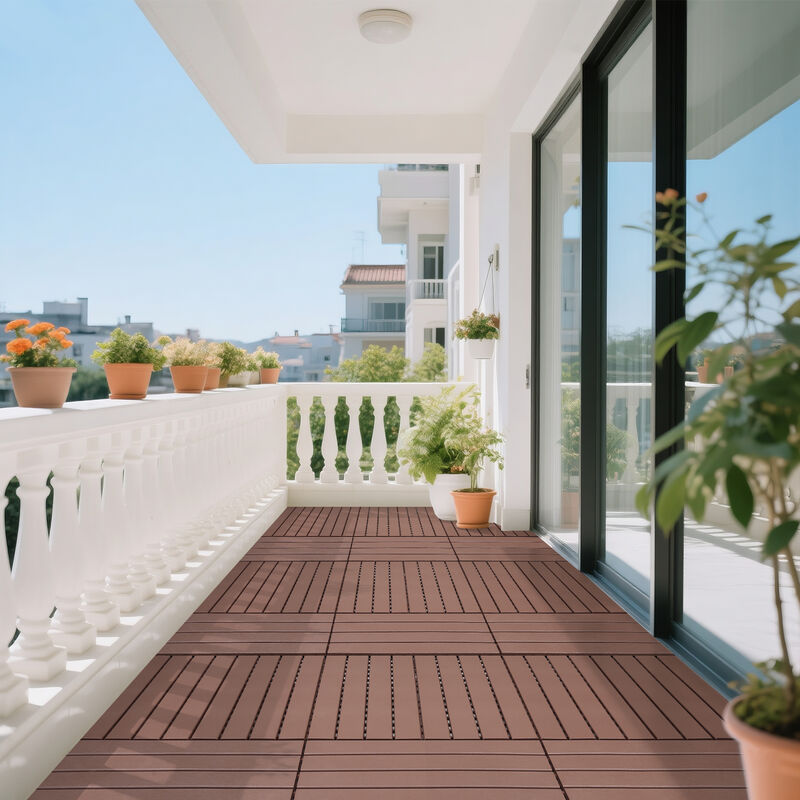 Plastic Interlocking Deck Tiles, 24 Pack Patio Flooring Waterproof Outdoor Indoor Flooring Deck Tiles, Patio Floor Decking Tiles image number 6