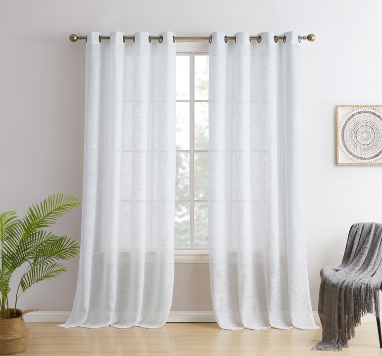 THD Harley Faux Linen Textured Semi Sheer Privacy Light Filtering Transparent Window Grommet Thick Curtains Drapery Panels for Bedroom & Living Room, 2 Panels