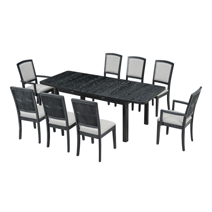 Merax 9 Pieces Rustic Extendable Table Chairs Dining Set