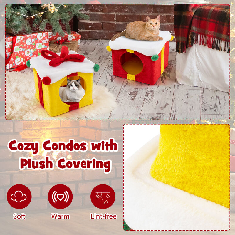 Christmas Cat House Set &ndash; 2 Gift Box Shaped Houses with Decorative Bow image number 7