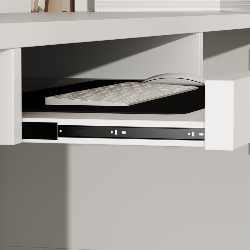 FUFU&GAGA Modern L-Shaped Office Desk with Hutch and Storage (55.9" L x 32.3" W x 48.4" H), Black