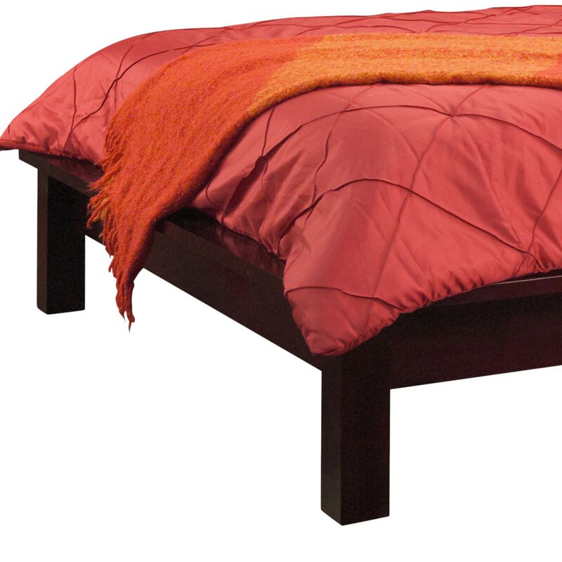 Mox King Platform Bed, Espresso Brown Wood, Cut Out Headboard, Block Legs - Benzara