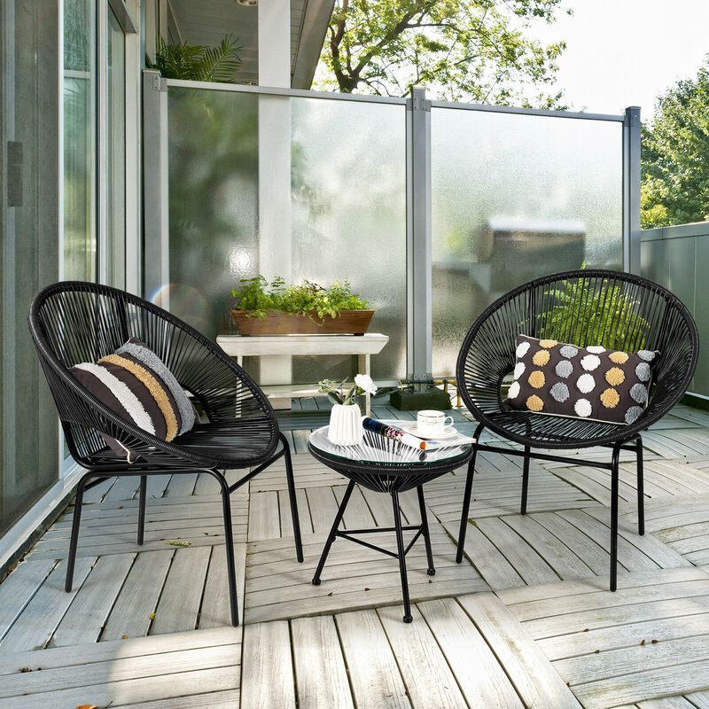 3 Pieces Patio Acapulco Furniture Bistro Set with Glass Table image number 2