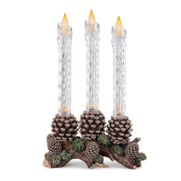 LED Flameless Taper Candle with Pinecone Base – Holiday Candle Decoration with Pine Accents for Winter Displays
