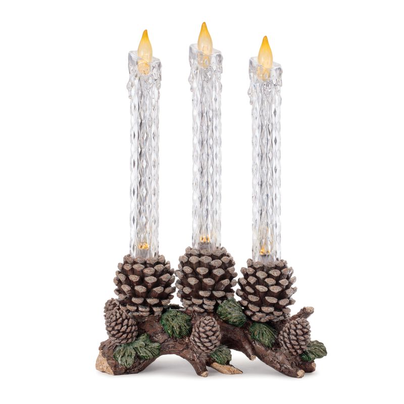 LED Flameless Taper Candle with Pinecone Base – Holiday Candle Decoration with Pine Accents for Winter Displays