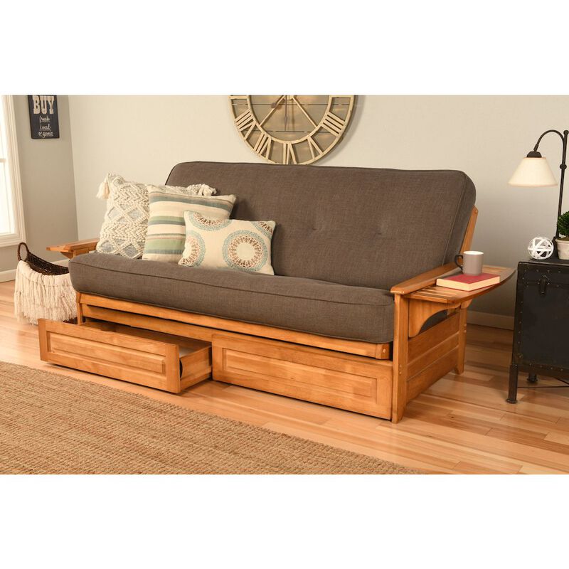 Phoenix Frame in Butternut Finish includes Marmont Thunder Mattress and Storage Drawers image number 2